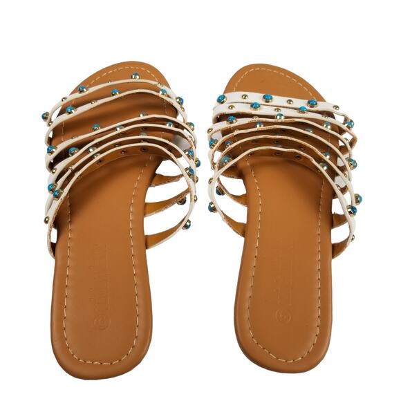 Olivia Miller White Blue Beads Baubles Studded Strappy Sandals Lovely Size 6 - Picture 2 of 4